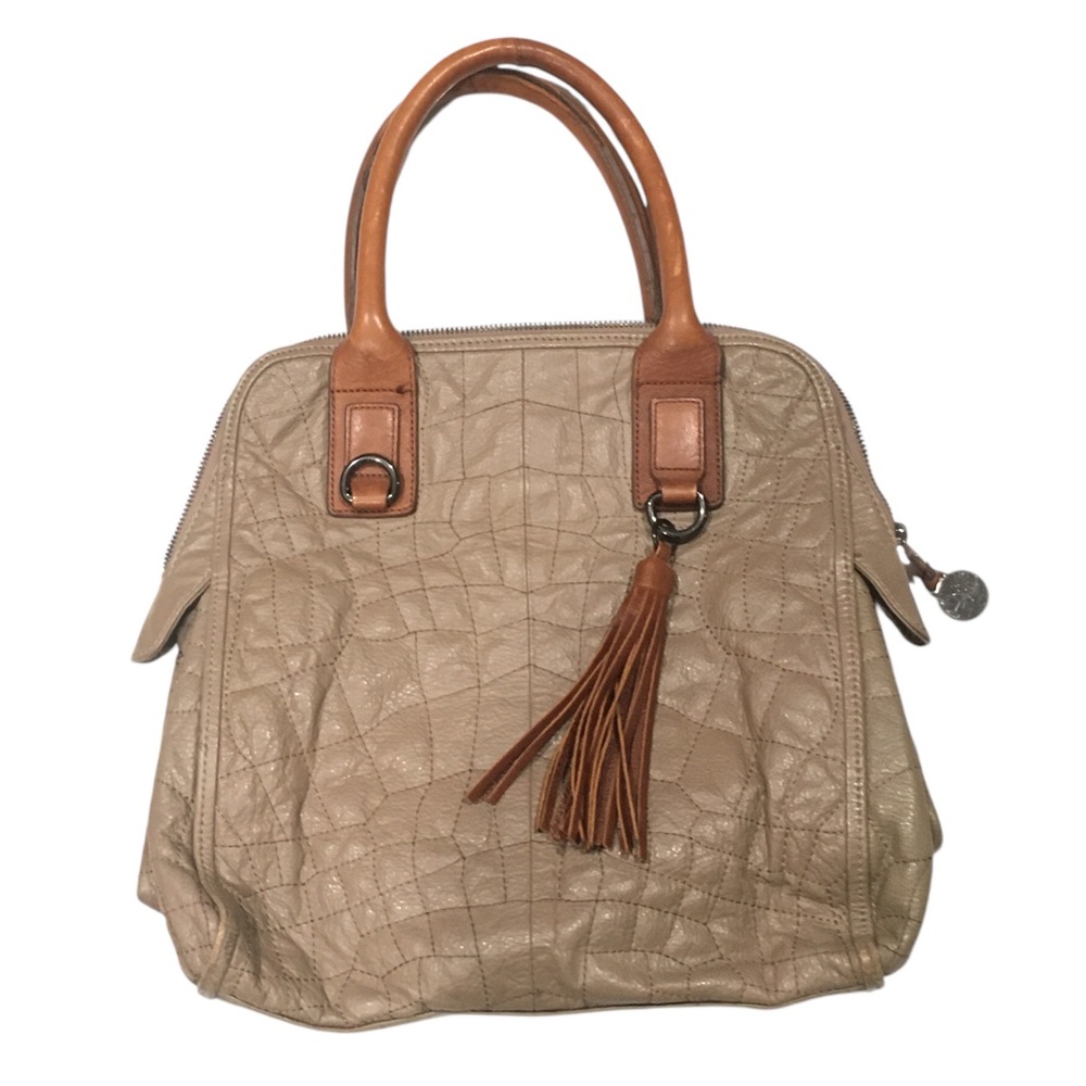 BCBGMAXAZRIA Elegant Tan Handbag with Tassel Purse
